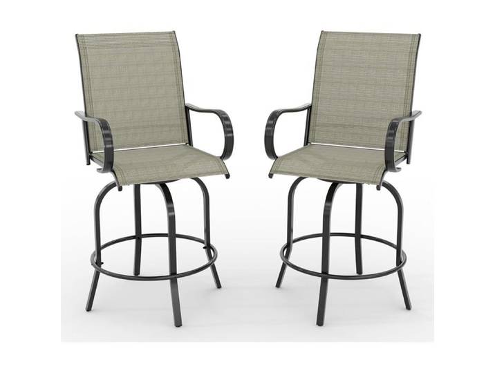 AFF Lot de 2 Tabourets de bar hauts Chaise de bar Textilène pivotants extérieurs dossier haut et accoudoirs pivotant à 360° Gris