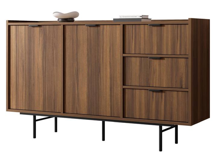 MIRJAN24 Sideboard Edison 2D3S, Stilvoll Wohnzimmer, Sideboard mit zwei Drehtüren und drei Schubladen (Farbe: Nuss Warmia)