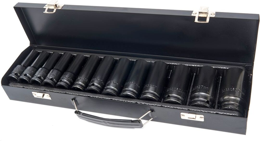 HBM Coffret de douilles à choc longues métriques 1/2 pouce, 13 pièces