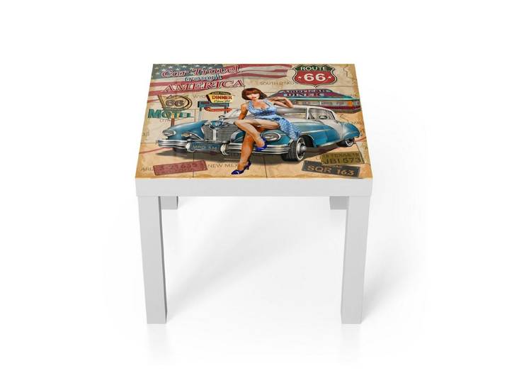DEQORI Couchtisch 'Route 66-Plakat', Glas Beistelltisch Glastisch modern
