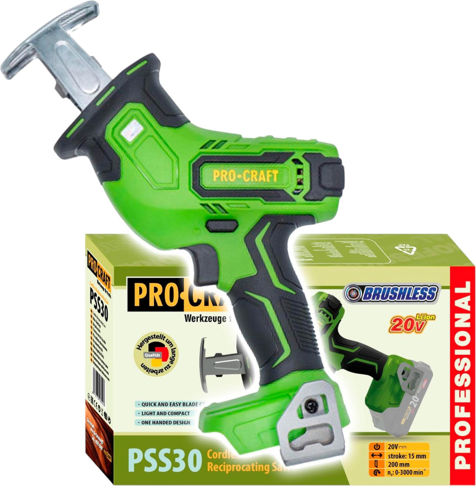 Procraft PSS30bb accu-reciprozaag 20 V borstelloos solo
