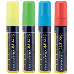 Securit® 4er-Set Flüssigkreidestifte - Gelb, Grün, Blau, Rot - Rechteckige Spitze 7-15mm
