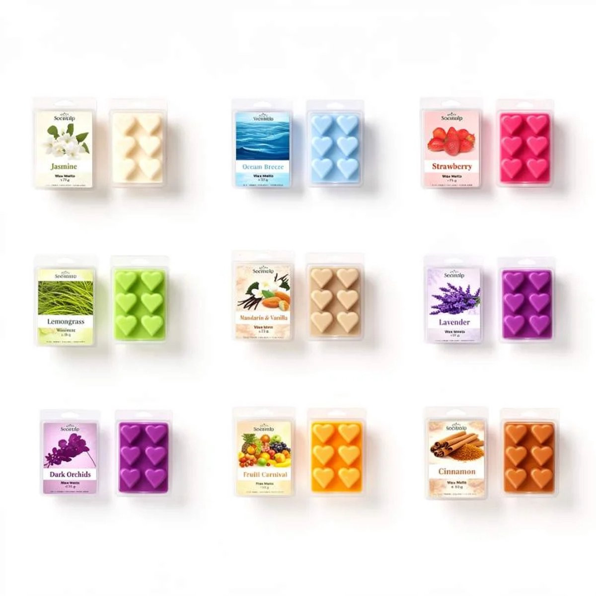 Scentulp Wax Melts Geuren Set – 9 Hartvormige Sojawax Proefset – 540g