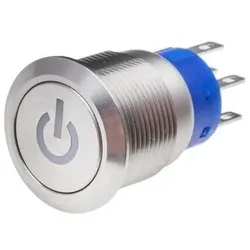RS PRO 19mm,stainless,SPST,ltch,Pwr,W,220V, Schalter + Taster, Silber