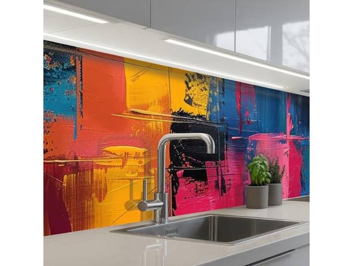 KitchenYeah© Spritzschutz Küchenrückwand Selbstklebend Küche Rückwand 60x250 cm - Küchenwand Wand Küchenfront Verkleidung Küchenspritzschutz Lackierung - Kunst - Modern - Abstrakt