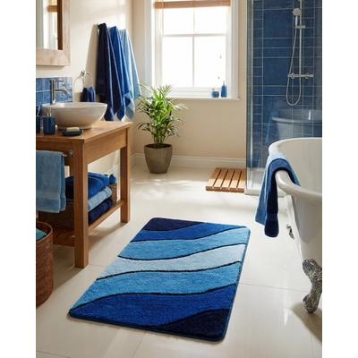 Badematte HOMIE LIVING "Monte Cavo", blau multi, H:25mm, Polyacryl, Badematten, Badematte, Badteppich, Wellen-Muster, weich, rutschhemmend, waschbar, getuftet