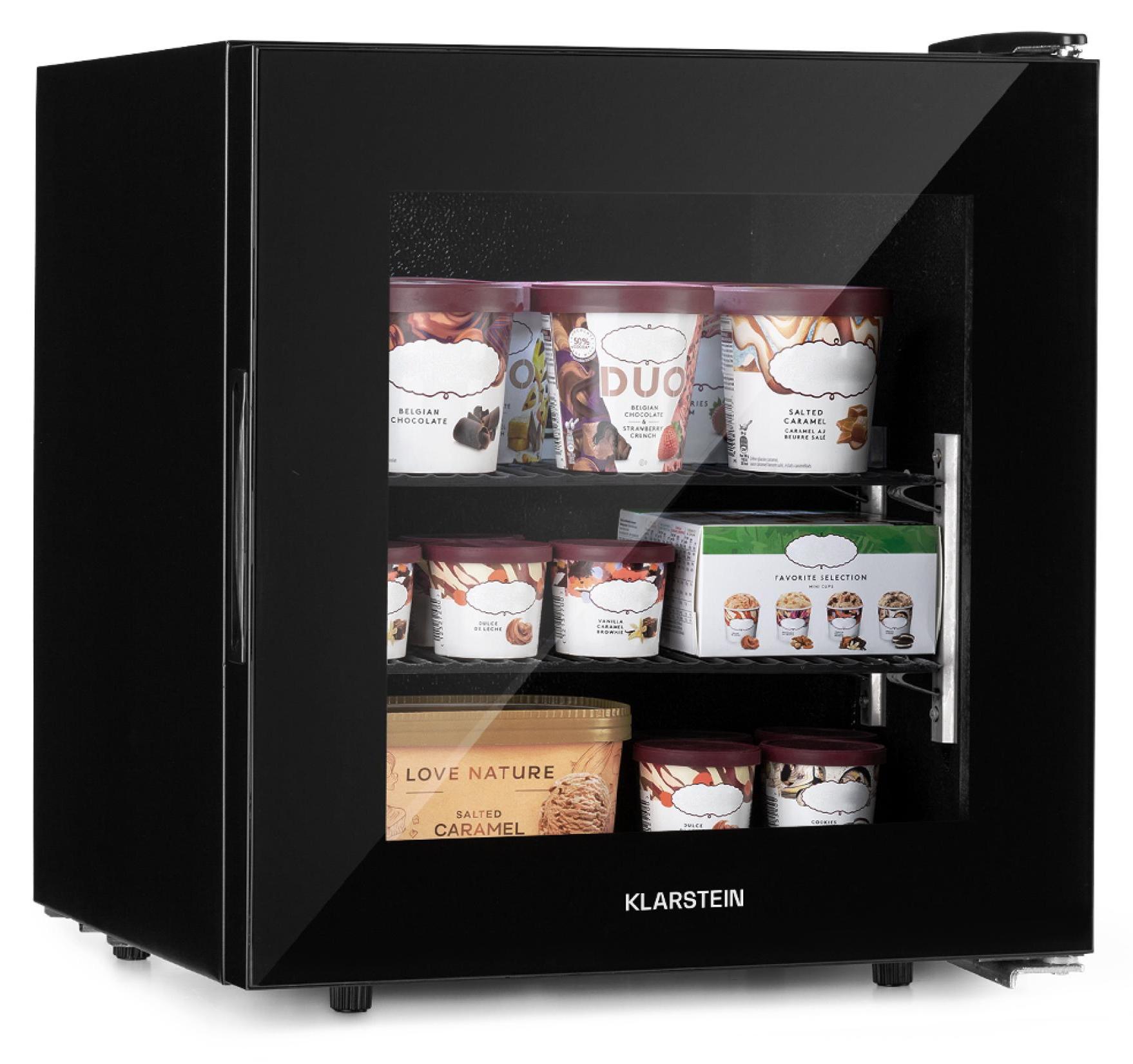 Klarstein IceAge Gefrierschrank - Tiefkühlschrank mit Glasfront, Thermostat mit 5 Stufen, 0 bis -18 °C, höhenausgleichende Füße, Stahl-Gehäuse, , 2 Einlegeböden, 36 Liter