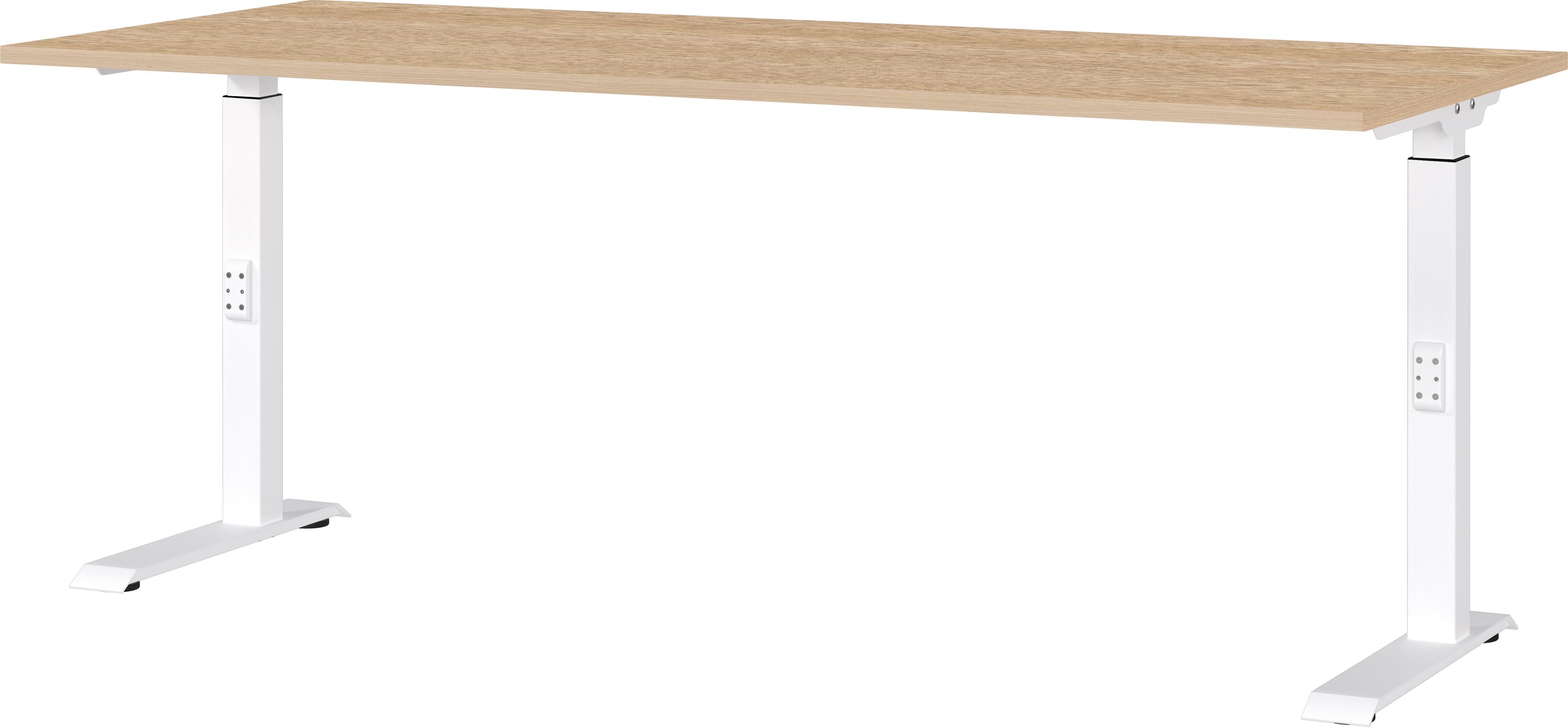Schreibtisch GERMANIA "Downey", braun (lindberg, eiche, nachbildung, weiß, weiß, lindberg, eiche, nachbildung), B:180cm H:91cm T:80cm, Tische, Schreibtisch, höheneinstellbar lindberg, eiche, nachbildung, weiß, weiß, lindberg, eiche, nachbildung B/H/T: 180
