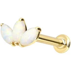 14 Karat Gold Labret mit Innengewinde LOTUSBLÜTE + SYNTHETISCHE OPALE