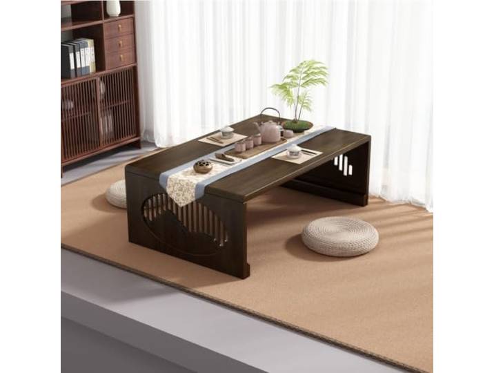 Labasuan Klappbarer japanischer Couchtisch, niedriger Teetisch für Tatami-Matten, tragbarer Knietisch aus Bambus, vielseitiger Beistelltisch für Wohnzimmer, Erkerfenster und Meditation(60cm/23.6in)