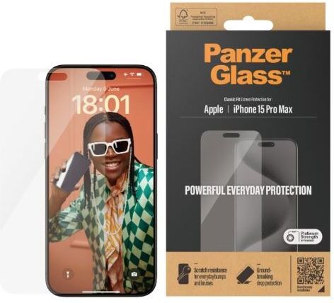 PanzerGlass™ Screen Protector for iPhone 15 Pro Max - Ultra-Wide Fit, Scratch-Resistant Tempered Glass, Privacy Protection, with Easy Mounting Aid