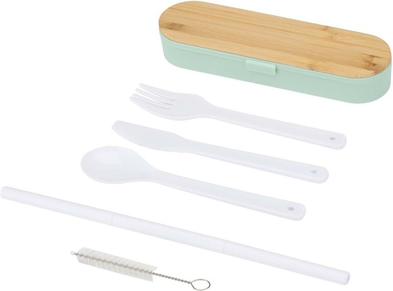Ensemble de couverts personnalisable avec boîte bambou Runa Menthe