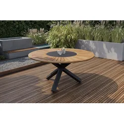 OUTFLEXX Esstisch, anthrazit matt, Alu/Teak, Ø150x75 cm, mit Glasinlay
