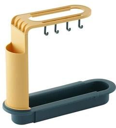 Uplift Essentials Telescopic Sink Drain Rack With Hooks And Soap Storage yellow Green With Hooks