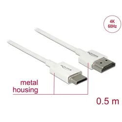 Delock Kabel High Speed HDMI mit Ethernet - HDMI-A Stecker > HDMI Mini-C Stecker 3D 4K 0,5 m Slim High Quality