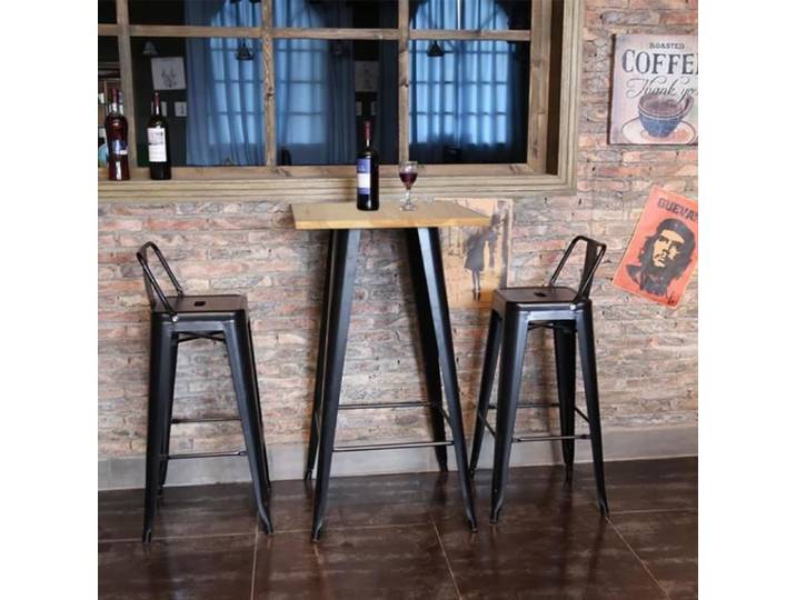 Table haute de bar/bistro - JINKEEY - Noir/chêne - Style industriel - 60x60x110cm