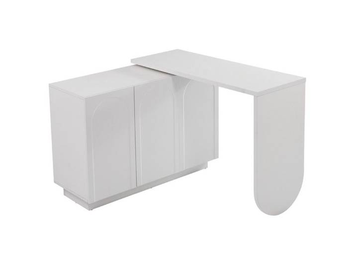 Bureau d'angle blanc 110cm pivotant en L. Polyvalent : bureau informatique table de travail ou coiffeuse élégante.