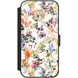 Nivocase Klapphülle für Apple iPhone 12 Handyhülle aus Kunst Leder NIVOflip schwarz Blume Muster Pastell (Apple iPhone 12), Smartphone Hülle, Schwarz