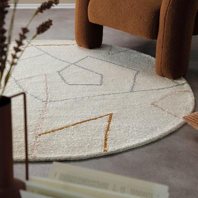 Teppich WECON HOME "Nox", creme weiß, H:6mm Ø:120cm, Schurwolle, Teppiche, Teppich, Wollteppich, abstrakt, hochwertig, handgetuftet, robust, modern