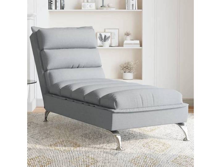 SALE 2026  Fauteuil long Gris - Chaise longue avec coussins gris clair tissu PRO466208229