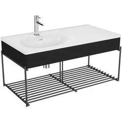 VitrA Equal Set Waschtisch asymmetrisch 103 cm mit Holzblende und Ablagegitter Schwarz-Eiche,64091 64091