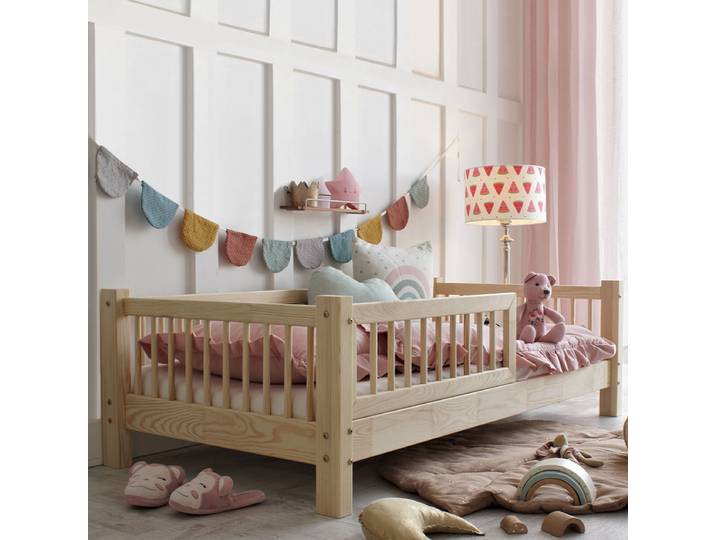 Lit 80x160 Barrière Et Sommier Inclus Pieds 10 Cm Adèle Bois