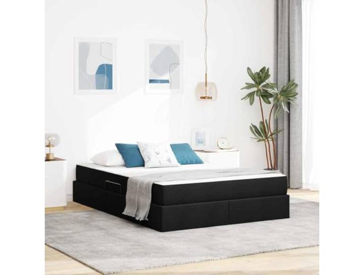 RJPLMFV Bett mit Bettkasten, Schwarz, 140 x 200 cm, mit Matratze, Polyester Robuster Metallrahmen, hydraulisches Heben, Aufbewahrung unter dem Bett, Lamellen im Lieferumfang enthalten