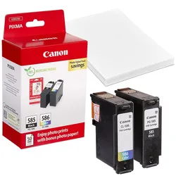 Canon Original PG-585 / CL-586 schwarz, color Druckerpatronen + Fotopapier, 2er-Set