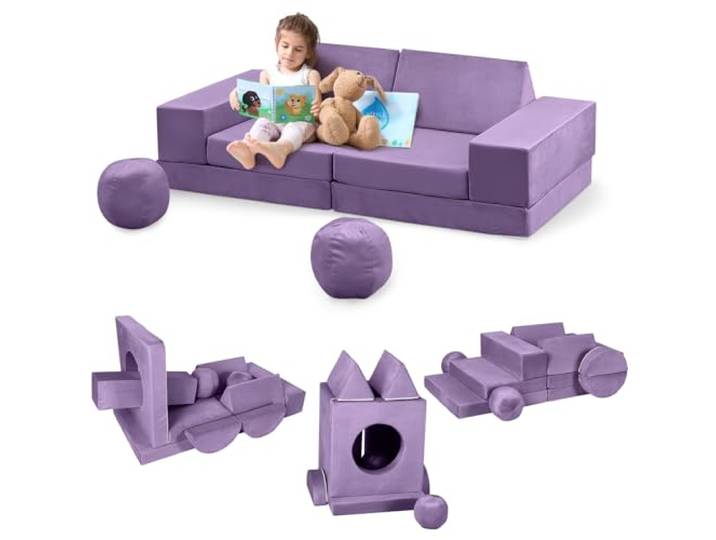 GarveeLife Kinderbett, ausziehbares Kindersofa mit 12 Modulen, Futon, faltbar, Möbel für Kinderzimmer, Schlafzimmer, Spielzimmer