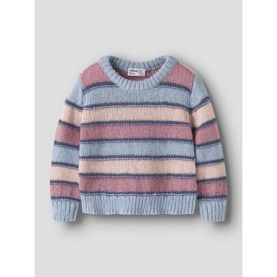Rundhalspullover NAME IT "NMFLERNORT LS KNIT", Mädchen, Gr. 98, bunt (subdued blau), Strick, Obermaterial: 100% Polyester, regular fit normal, Rundhals, Bündchen, Pullover Rundhalspullover, Kunstfaser, regular fit