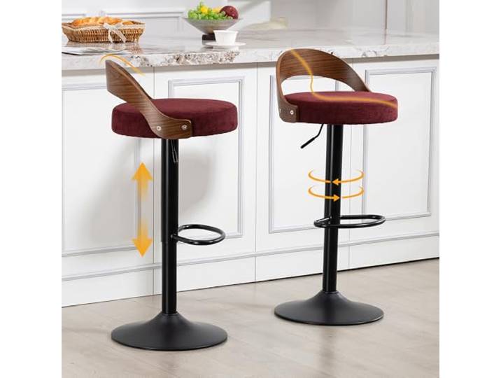 Miawtro Barhocker Set 2 PU Leder 360° drehbar höhenverstellbar (Weinrot) Barhocker Set 2, PU Leder Sitzfläche, Walnussholz Rückenlehne, 360° drehbar, höhenverstellbar, Küche Bar Restaurant