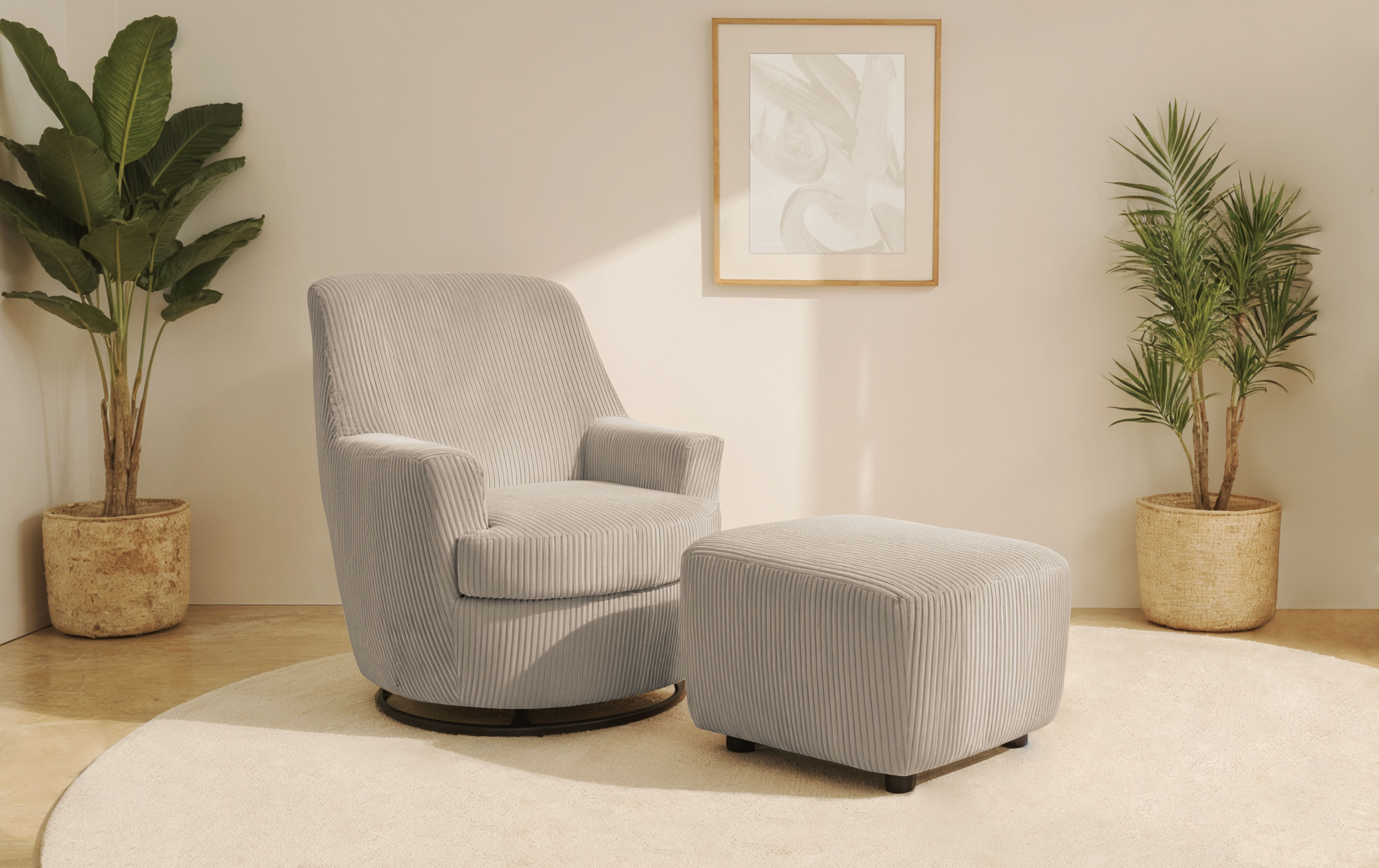 Drehsessel HOME AFFAIRE "HETTY, Drehsessel mit Wippfunktion und Hocker; Lesesessel, Armsessel", grau (taupe), B:78cm H:93cm T:88cm, 100% Polyester, Sessel, Drehsessel, mit Dreh/Wippfunktion, mit Federkern, in Cord und Microfaser