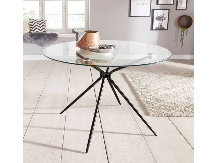 OTTO home Glastisch Silvi (Esstisch, Glastisch, Küchentisch), rund, Ø 110 cm, schwarzes Metallgestell