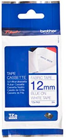 Brother TZe-FA3 fita para a roupa 12mm texto azul sobre branco (3M)