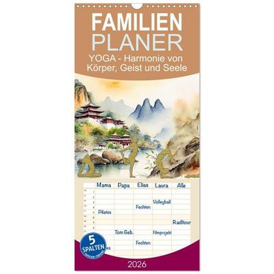 Familienplaner 2026 - YOGA - Harmonie von Körper, Geist und Seele mit 5 Spalten (Wandkalender, 21 x 45 cm) CALVENDO