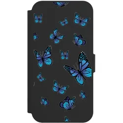 Nivocase Klapphülle für Apple iPhone 16e Handyhülle aus Kunst Leder NIVOflip schwarz Muster Schmetterling (Apple iPhone 16e), Smartphone Hülle, Schwarz