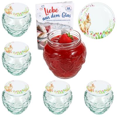 6er Set Frutta Vaso Marmeladenglas 580ml mit Osterfreude Deckel TO82 Rezeptheft