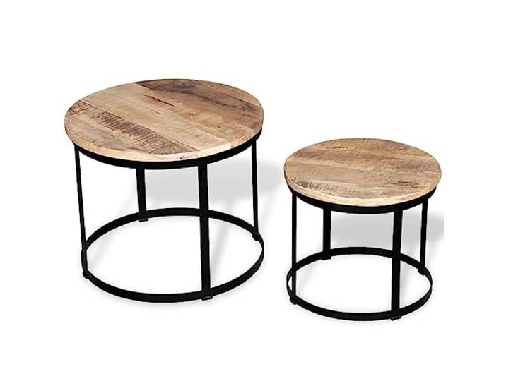 vidaXL 2-TLG. Couchtisch-Set Beistelltisch Wohnzimmer Raues Mangoholz 40cm/50cm