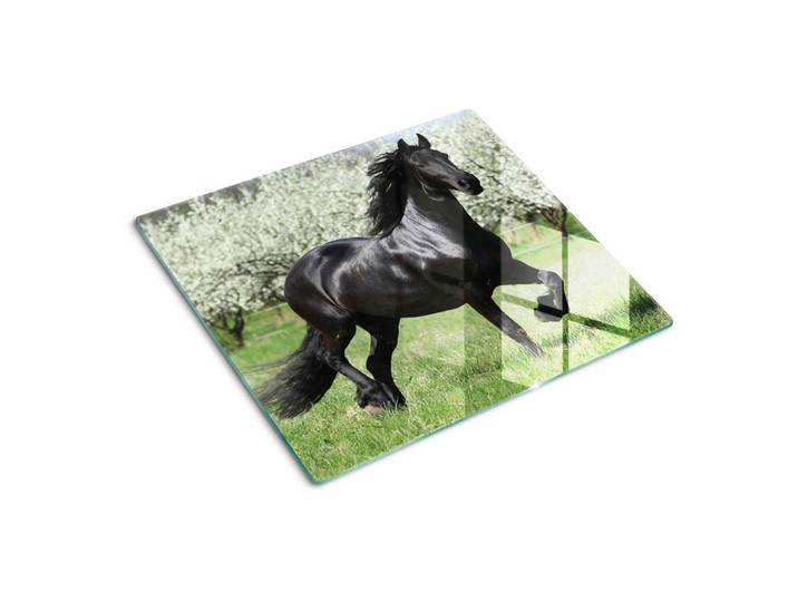 Tulup Glasplatte 60x52 cm Pferdeblumen, Schwarz, Glas, 60x52 cm, Küchenzubehör, Schneidebretter