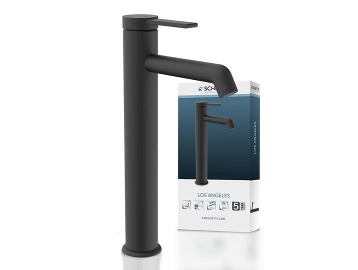 Waschtischarmatur SCHÜTTE LOS ANGELES , schwarz (schwarz matt), Messing, Armaturen, Waschtischarmatur, Wasserhahn Bad, energiesparend, Aufsatzwaschbecken