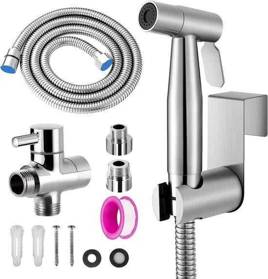 Hausharbor Bidet Handdouche Set - Roestvrij Staal - Geborsteld Nikkel - 150 cm slang