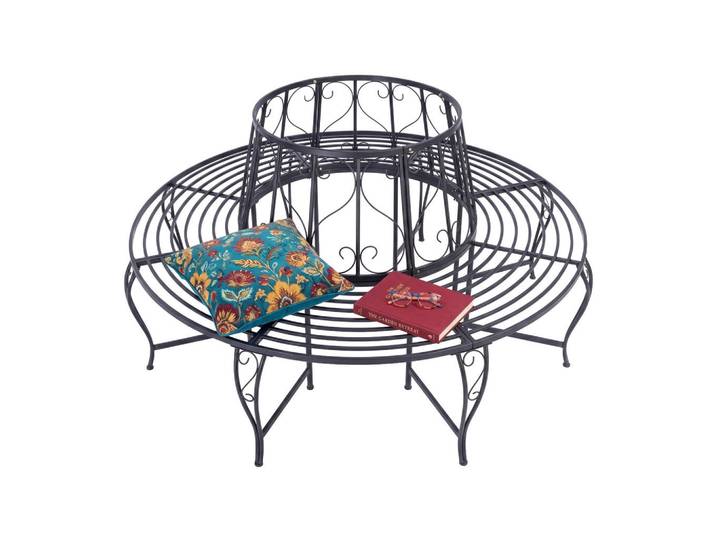 Relaxdays Baumbank Schwarz Stahl rund 85x160 cm, Metall, 160x85x160 cm, Gartenmöbel, Gartenbank