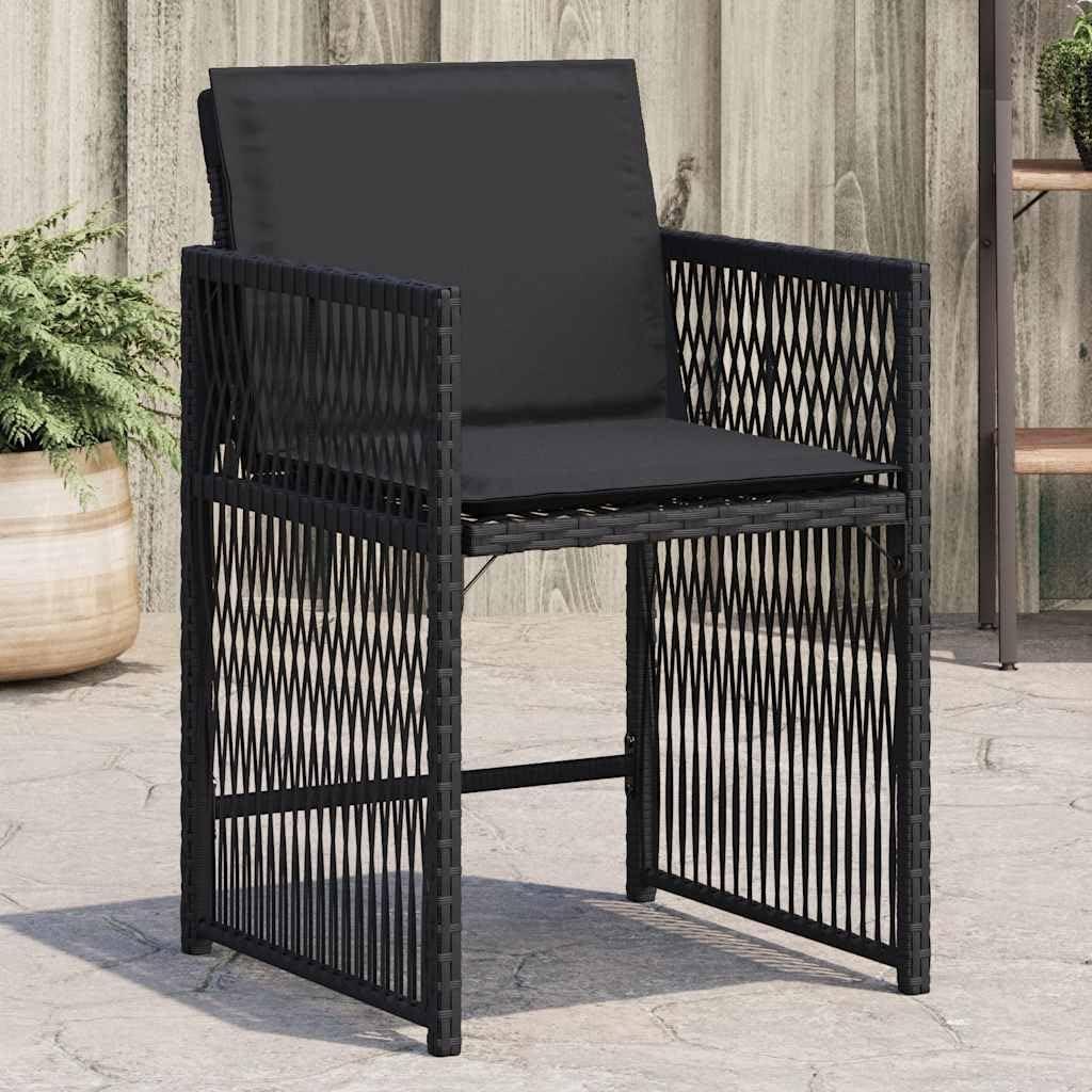 4 schwarze Gartenstühle aus Poly-Rattan mit Kissen für den Garten