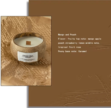 Inspire Picks Coconut Shell Aromatherapy Candle Premium Plant Wax Scented Candle With Essential Oil Fragrance mango And Peach