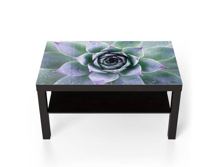 DEQORI Glastisch schwarz groß 90x50 cm Motiv Taufrische Symmetrie ausgefallener Beistelltisch aus Glas Hochglanz Couchtisch fürs Wohnzimmer moderner Couch Tisch mit Design