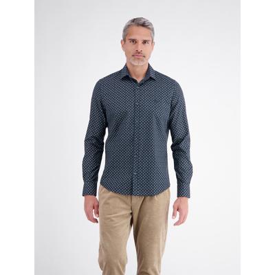 Langarmhemd LERROS "Sportives Herrenhemd mit modischem Minimalprint", Herren, Gr. M, Normalgrößen, classic navy, 100% Baumwolle, Hemden
