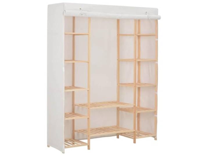 Molumvel Stoffkleiderschrank mit Tannenholz Rahmen 135 x 40 x 170 cm Weiß Kleiderschrank zum Aufhängen für Schlafzimmer Gästezimmer