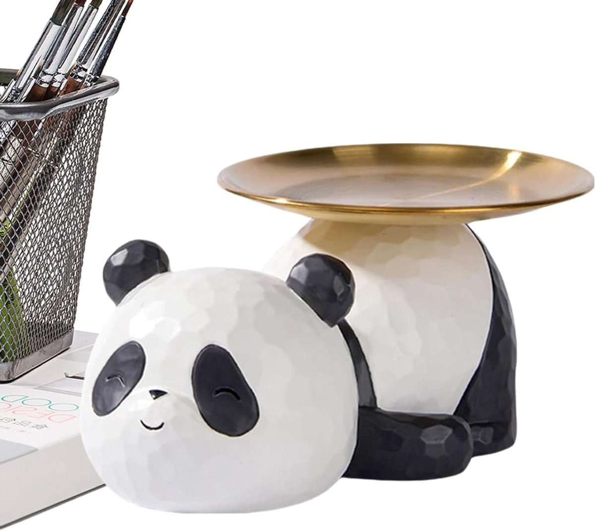 Panda Hars Dienblad - Decoratieve Opbergschaal voor Bureau Organiseren - Wit Zwart - Lengte: 23,5 cm