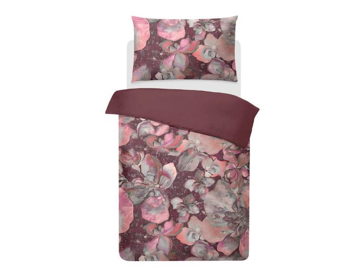 Ambiente Bettwäscheset, Bordeaux, Textil, Floral, 200x210 cm, Heimtextilien, Bettwäsche, Bettwäsche, Satin Bettwäsche