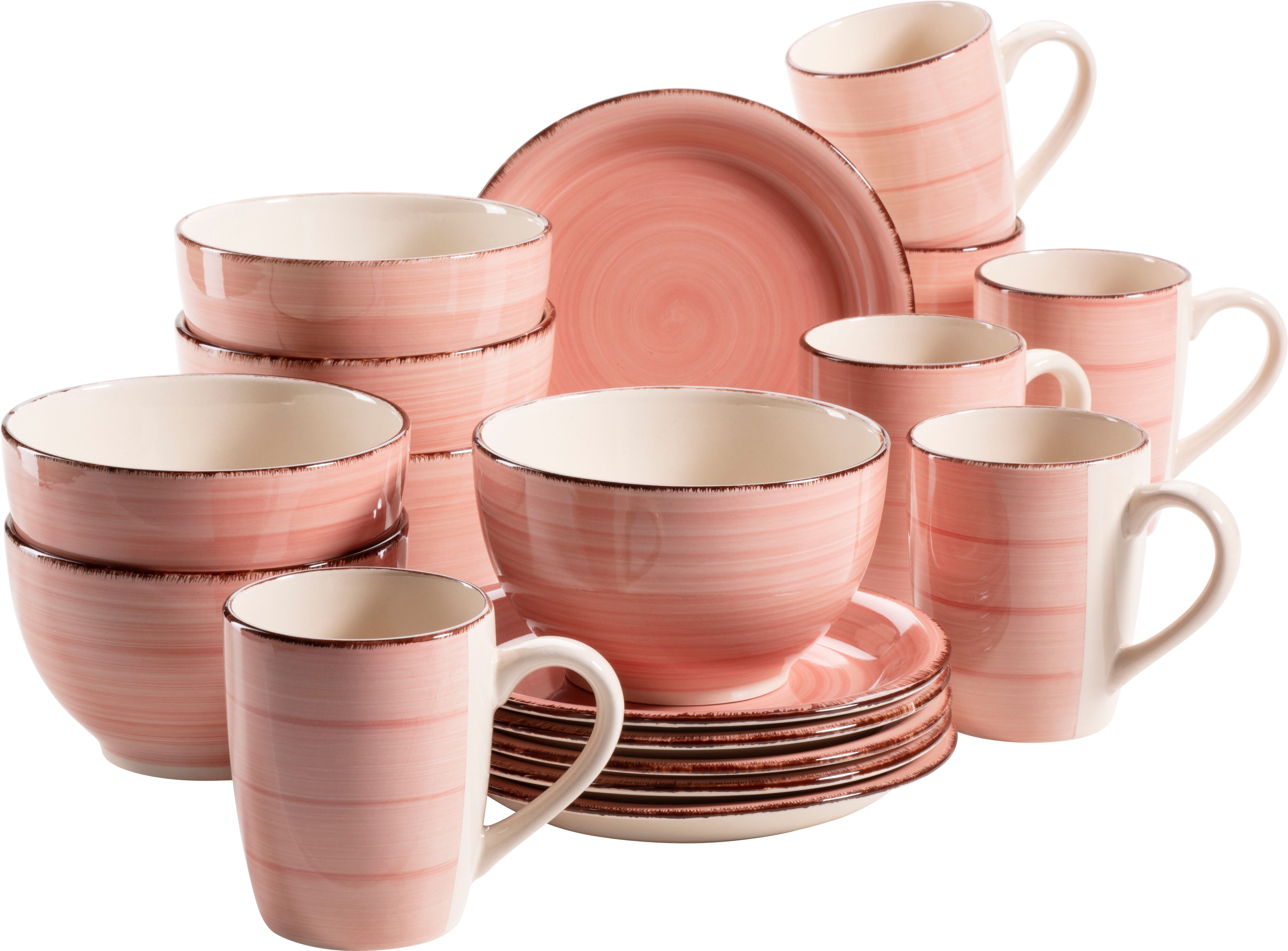 Kaffeeservice OTTO HOME "Geschirr-Set, Service BELL TEMPO, Keramik, 18 Teile für 6 Personen", orange (koralle), 18, Keramik, Geschirr-Sets, Kaffeeservice, mit Spiraldekor, 18 Teile, für 6 Personen